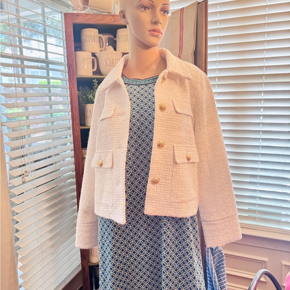 Dolce Cabo White Teddy Jacket Cropped Boxy Silhouette